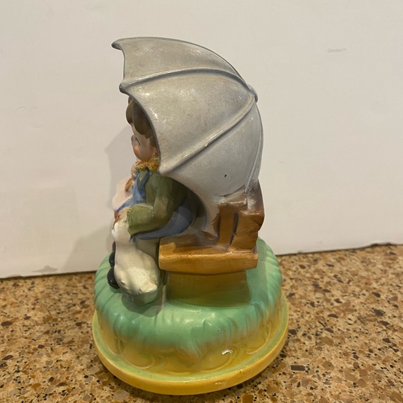 Vintage Rotating Music Box Himark Japan Rotating Kids with/ Umbrella On Bench - Picture 9 of 12
